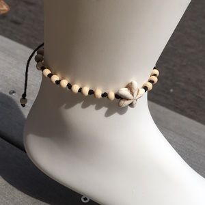 Black and Bone Color Flower Adjustable Anklet